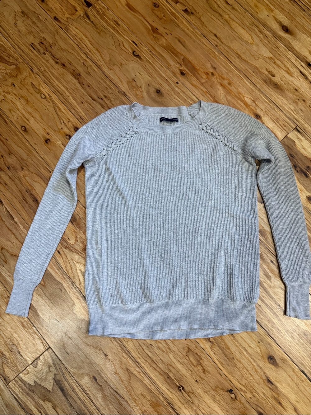 American Eagle Outfitters Light Heather Gray Ribbed Crewneck Sweater